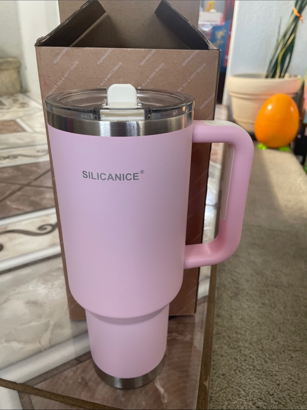 Pink Insulated Travel Mug with Handle